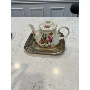SADLER Pink rose  teapot England 1940s full size tea pot Basket weave pattern